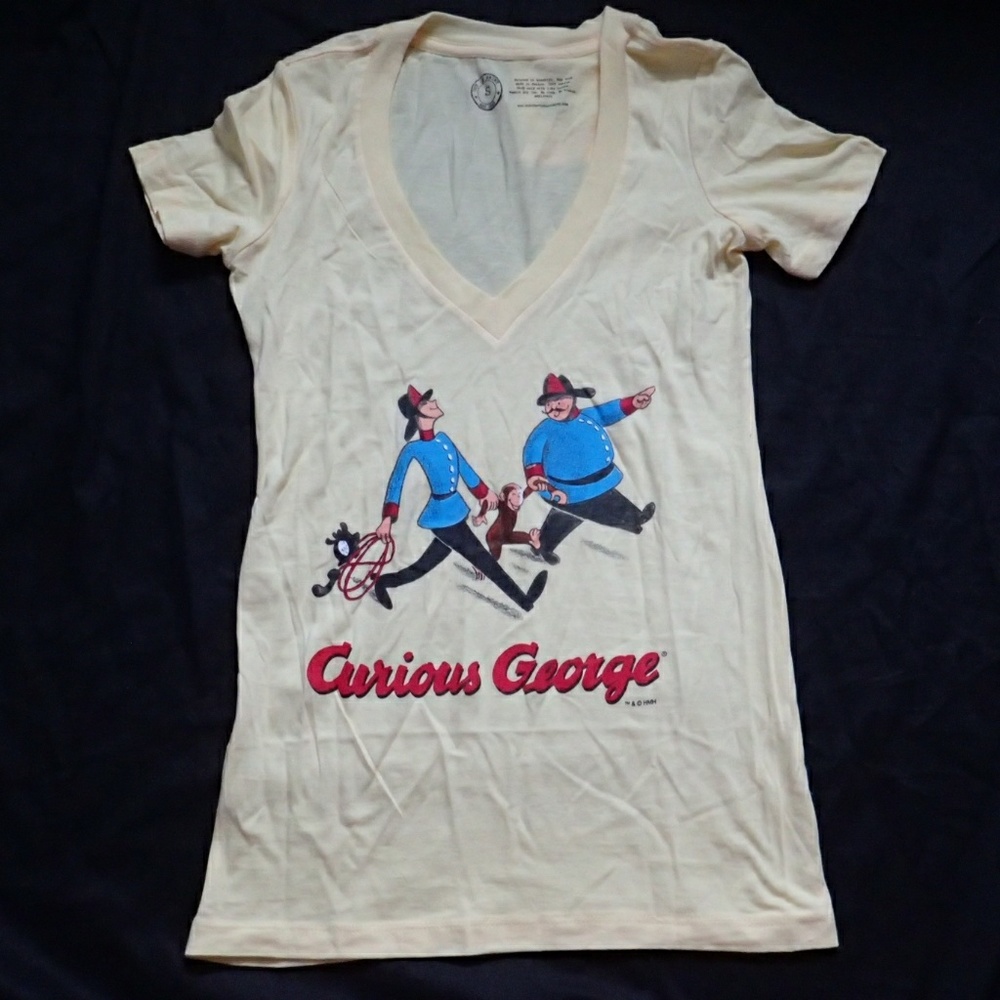 Out of Print Yellow Curious George Top S - NWT